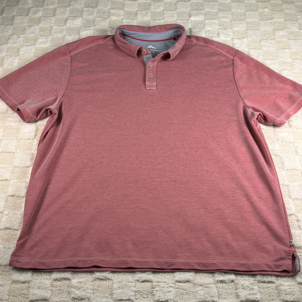 Tommy Bahama Mens XL Short Sleeve Polo Shirt Red Textured Knit‎ Casual